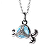 Icona Charm Fish Necklace in sterling silver plated with rhodium with blue topaz and diamonds