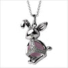 Icona Charm Bunny Necklace in sterling silver plated with rhodium with rose quartz and diamonds
