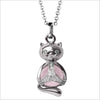 Icona Cat Charm Necklace in Sterling Silver with Rose Quartz & Diamonds