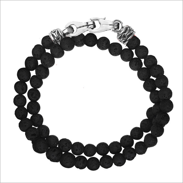 Men's Centauro Black Lava Double Wrap 6mm Bead Bracelet