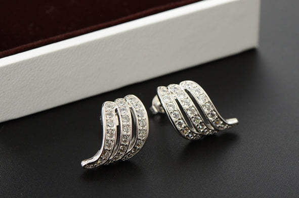 Sterling silver angel wings diamond earrings 