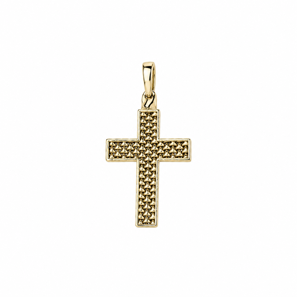 Men's FALCO 18K Yellow Gold Cross Pendant Only, Black Enamel on the back