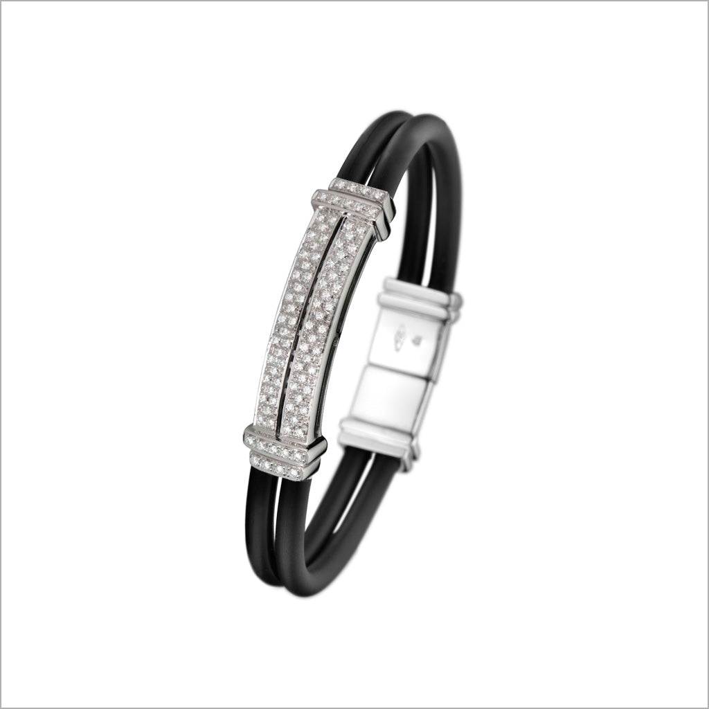 FALCO Men's 18K White Gold & Rubber Bracelet with Diamonds