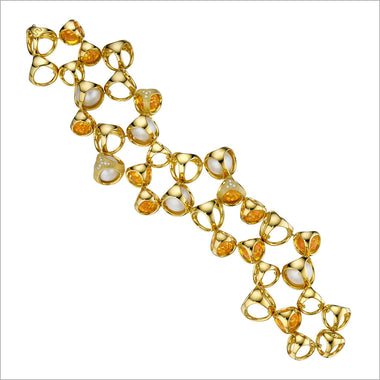 Icona Golden Quartz & Pearl Double Row Bracelet in Sterling Silver