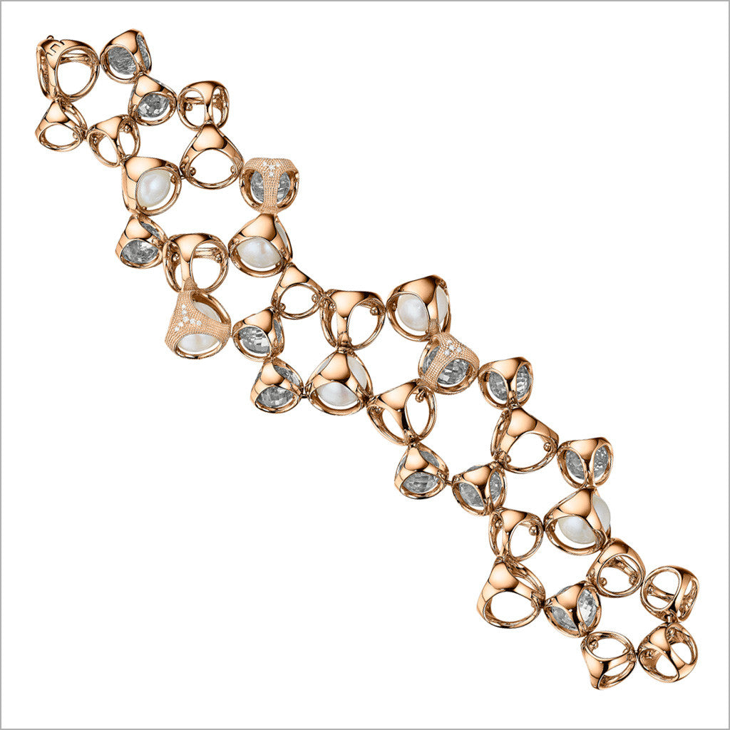 Icona Rock Crystal, Pearl & Diamond Bracelet in Sterling Silver Plated with Rose Gold