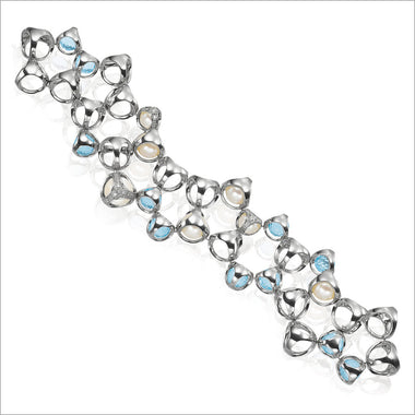 Icona Blue Topaz & Pearl Double Row Bracelet with diamonds in sterling silver plated with rhodium