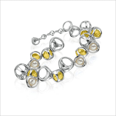 Icona Golden Quartz & Pearl Bracelet in Sterling Silver