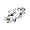 Icona Sterling Silver Bracelet plated with Rhodium with Black Onyx & Pearl Stones