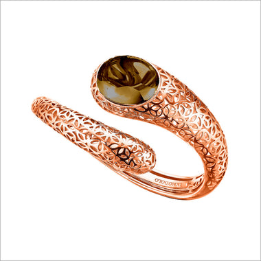 Sahara Snake Rose & Smoky Quartz Bangle in Sterling Silver