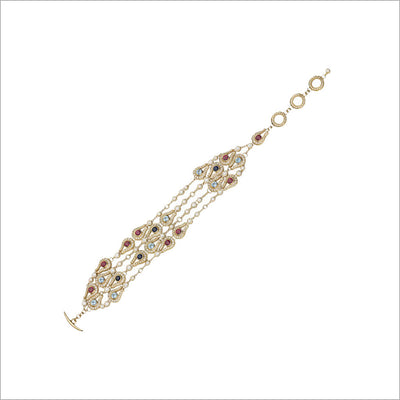 Fiamma 18K Yellow Gold Bracelet with Rhodolite Garnet, Blue Topaz and Sapphire