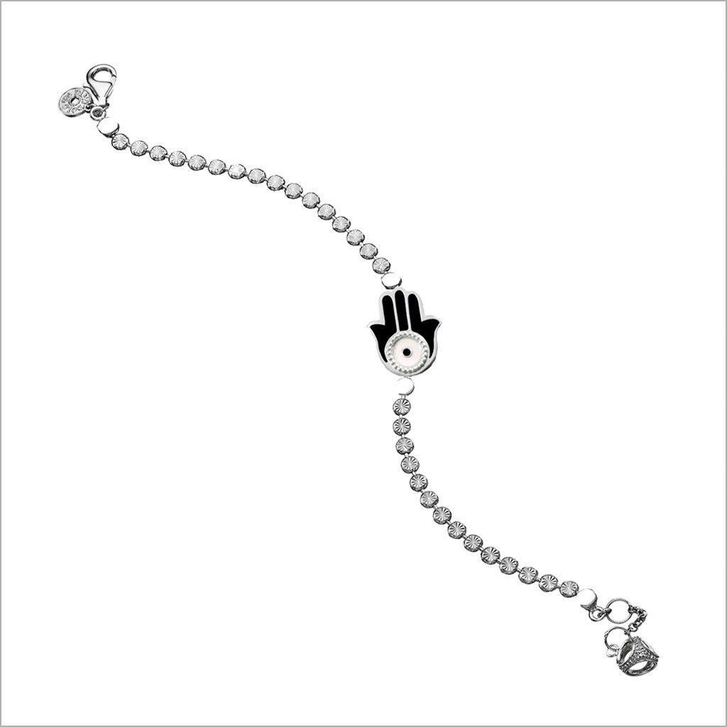 Diamanté Hamsa Charm Bracelet in Sterling Silver BLK