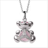 Icona Bear Charm Necklace in Sterling Silver with Rose Quartz & Diamonds