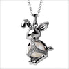 Icona Charm Bunny Necklace in sterling silver plated with rhodium with pearl and diamonds