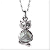 Icona Charm Cat Necklace in sterling silver plated with rhodium with pearl and diamonds