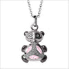 Icona Charm Panda Necklace in sterling silver plated with rhodium with rose quartz and diamonds