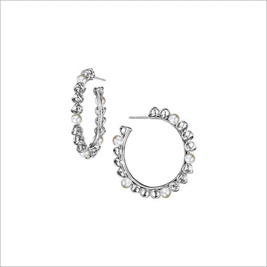 Icona Sterling Silver & Pearl Medium Hoop Earrings