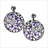 Medallion Amethyst Large Earrings in Sterling Silver plated with Black Rhodium