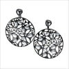 Medallion Rock Crystal Large Earrings in Sterling Silver plated with Black Rhodium