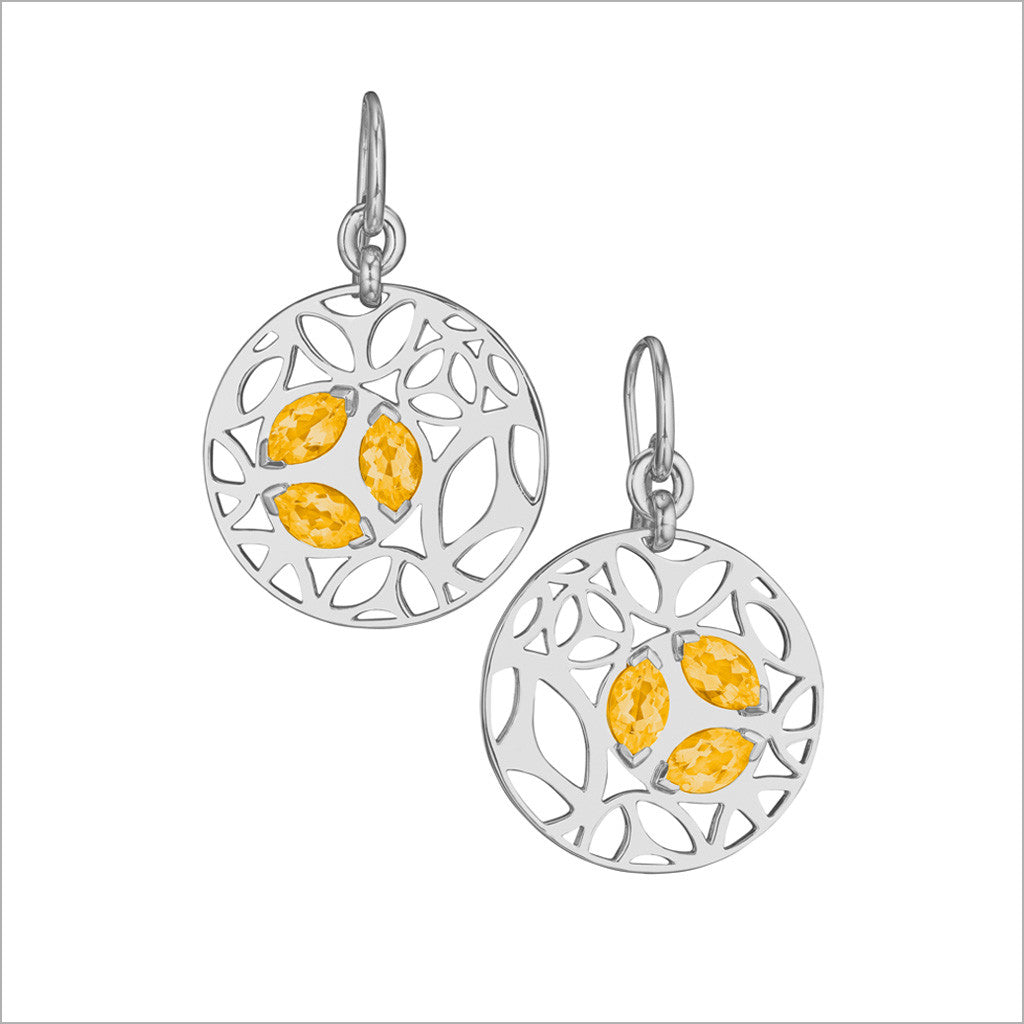 Medallion Golden Quartz Small Earrings in Sterling Silver