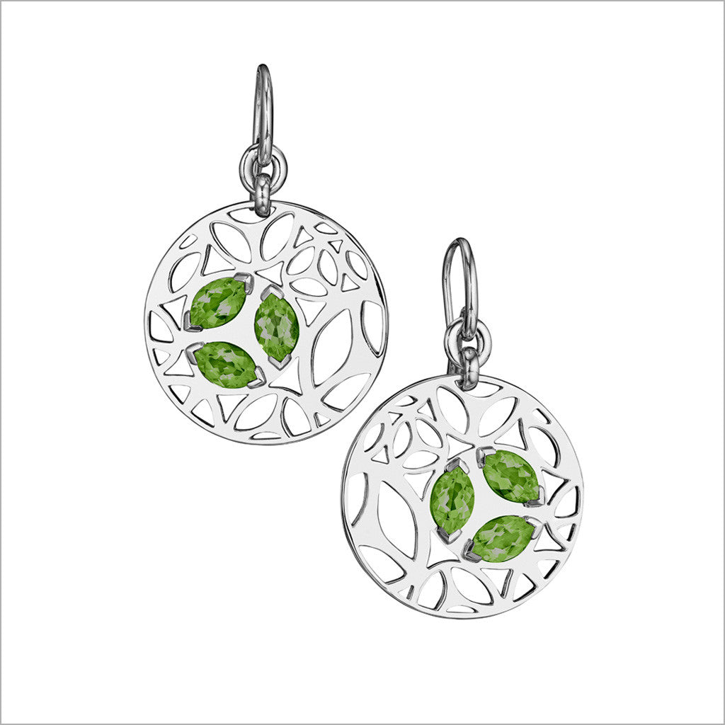 Medallion Green Quartz Small Earrings in Sterling Silver