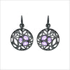 Medallion Amethyst Small Earrings in Sterling Silver plated with Black Rhodium