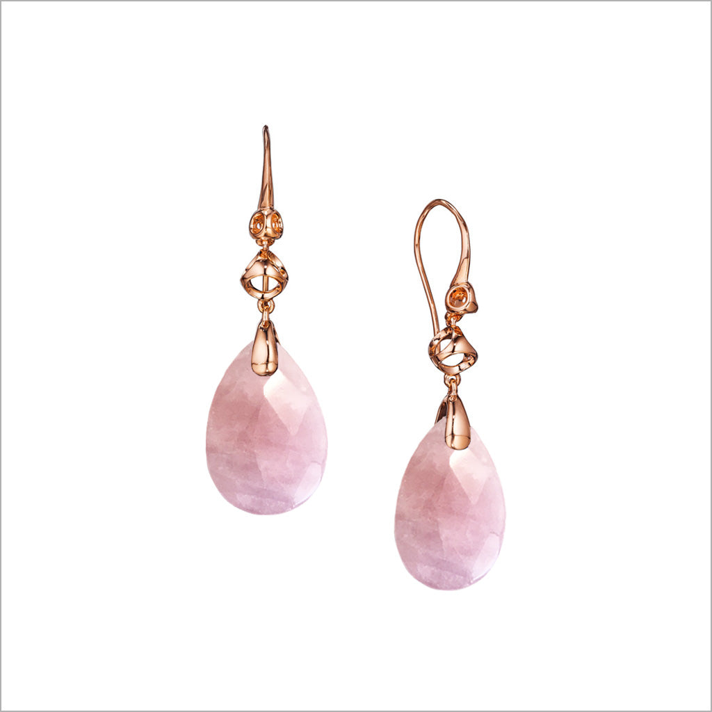 Icona Pink Quartz Drop Earrings in Sterling Silver plated with 18k Rose Gold