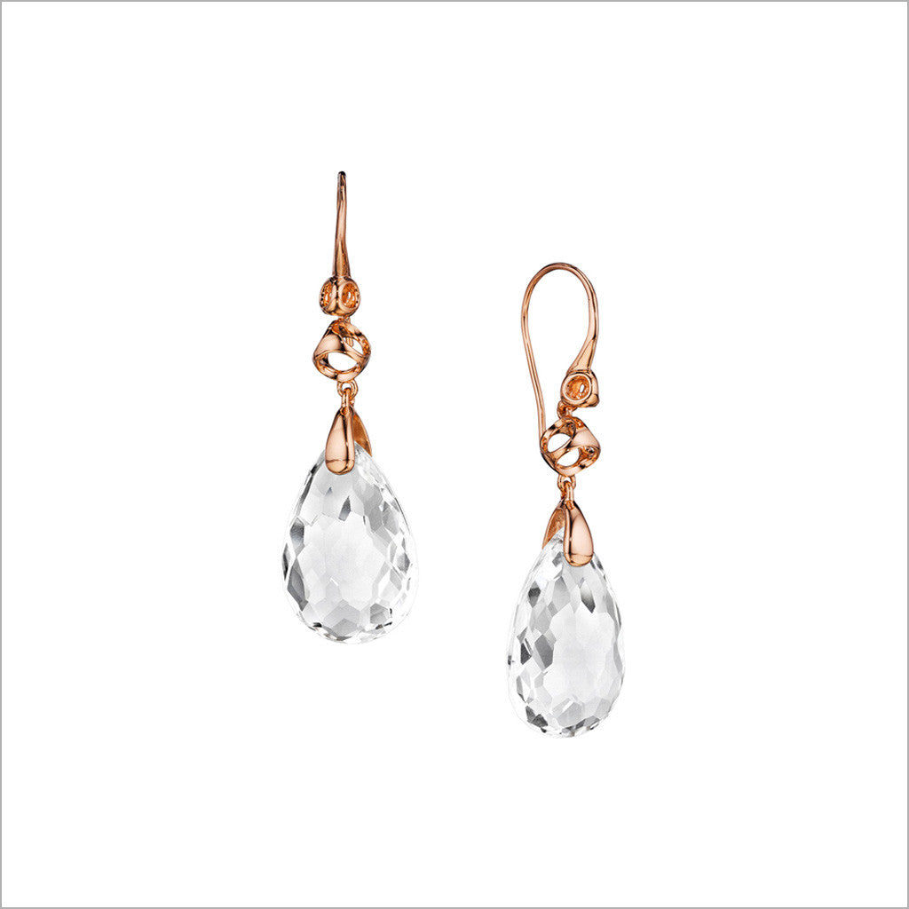 Icona Rock Crystal Drop Earrings in Sterling Silver Plated with Rose Gold