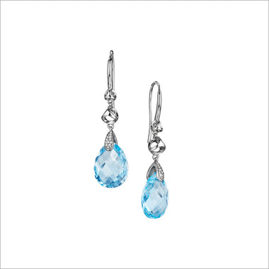 Icona Blue Topaz & Diamond Drop Earrings in sterling silver plated with rhodium