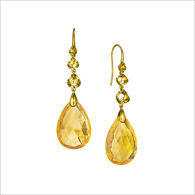 Icona Golden Quartz Drop Earrings in Sterling Silver plated with 18k Yellow Gold