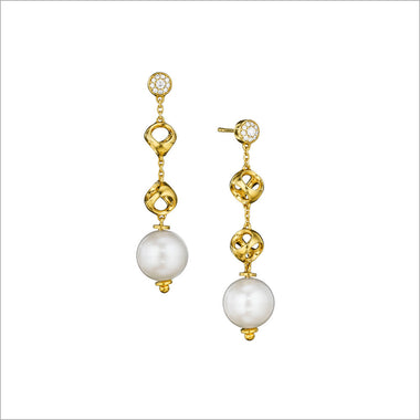 Icona Pearl & Diamond Dangle Earrings in Sterling Silver plated with 18k Gold - E054-G3-PE