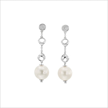 Icona Pearl & Diamond Dangle Earrings in Sterling Silver