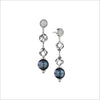 Icona Black Pearl & Diamond Dangle Earrings in Sterling Silver