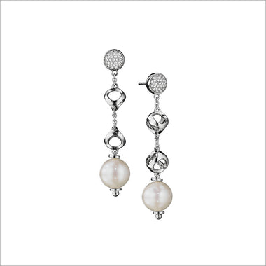 Icona Pearl & Diamond Dangle Earrings in Sterling Silver