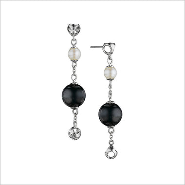 Icona Tigers Eye & Pearl Dangle Earrings in Sterling Silver