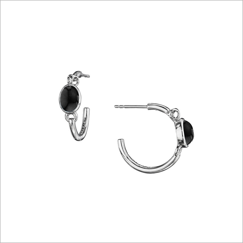 Lolita Black Onyx Hoop Earrings in Sterling Silver - E242-S1-OX