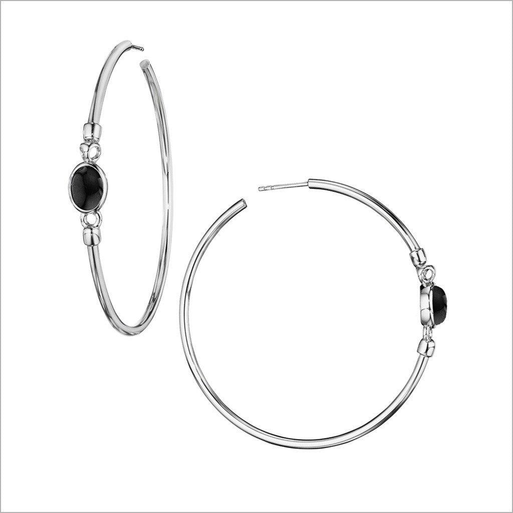 Lolita Black Onyx Hoop Earrings in Sterling Silver - E244-S1-OX