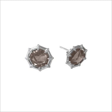 Icona Smoky Quartz and Diamond Studs in Sterling Silver