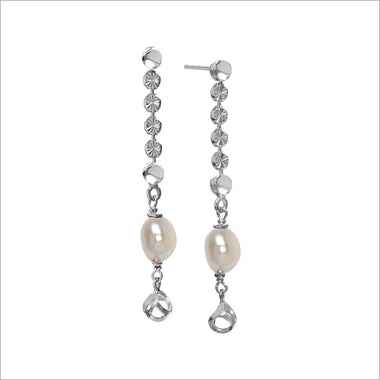 Diamanté Pearl Dangle Earrings in Sterling Silver