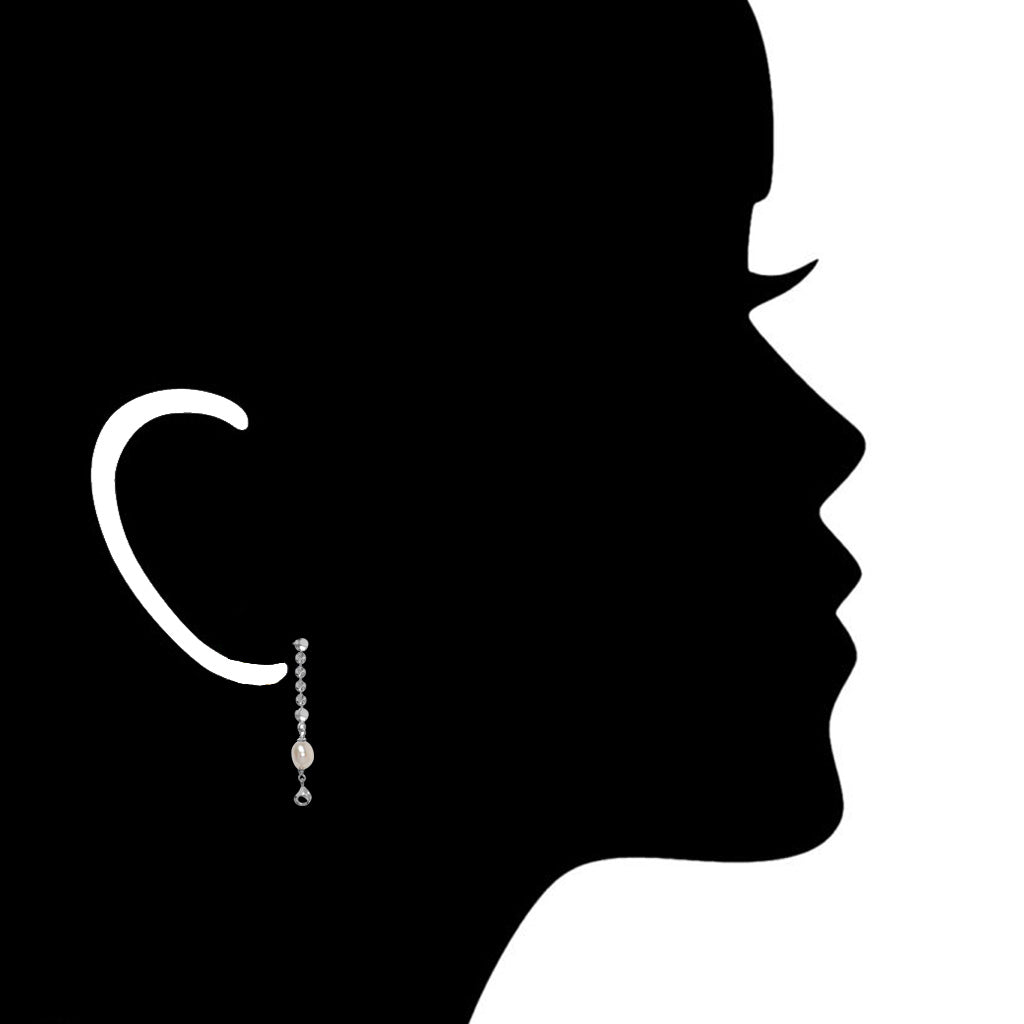 Diamanté Pearl Dangle Earrings in Sterling Silver