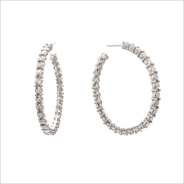 Diamanté Sterling Silver Hoop Earrings