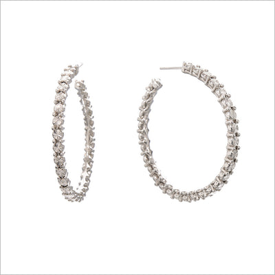 Diamanté Sterling Silver Hoop Earrings