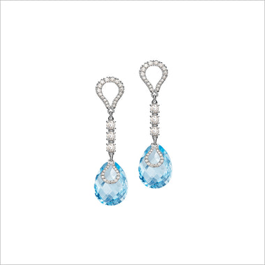 Fiamma 18K Gold Drop Earrings with Blue Topaz & Diamonds