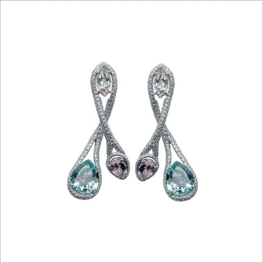 Couture 18K White Gold Earrings with Green Beryl, Morganite & Diamonds