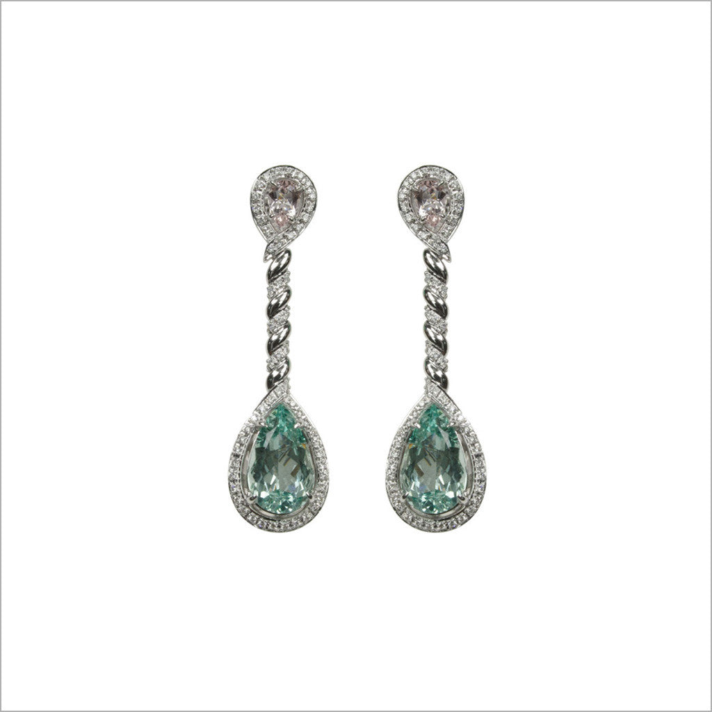 Couture 18K Gold Earrings with Morganite & Green Beryl with Diamonds