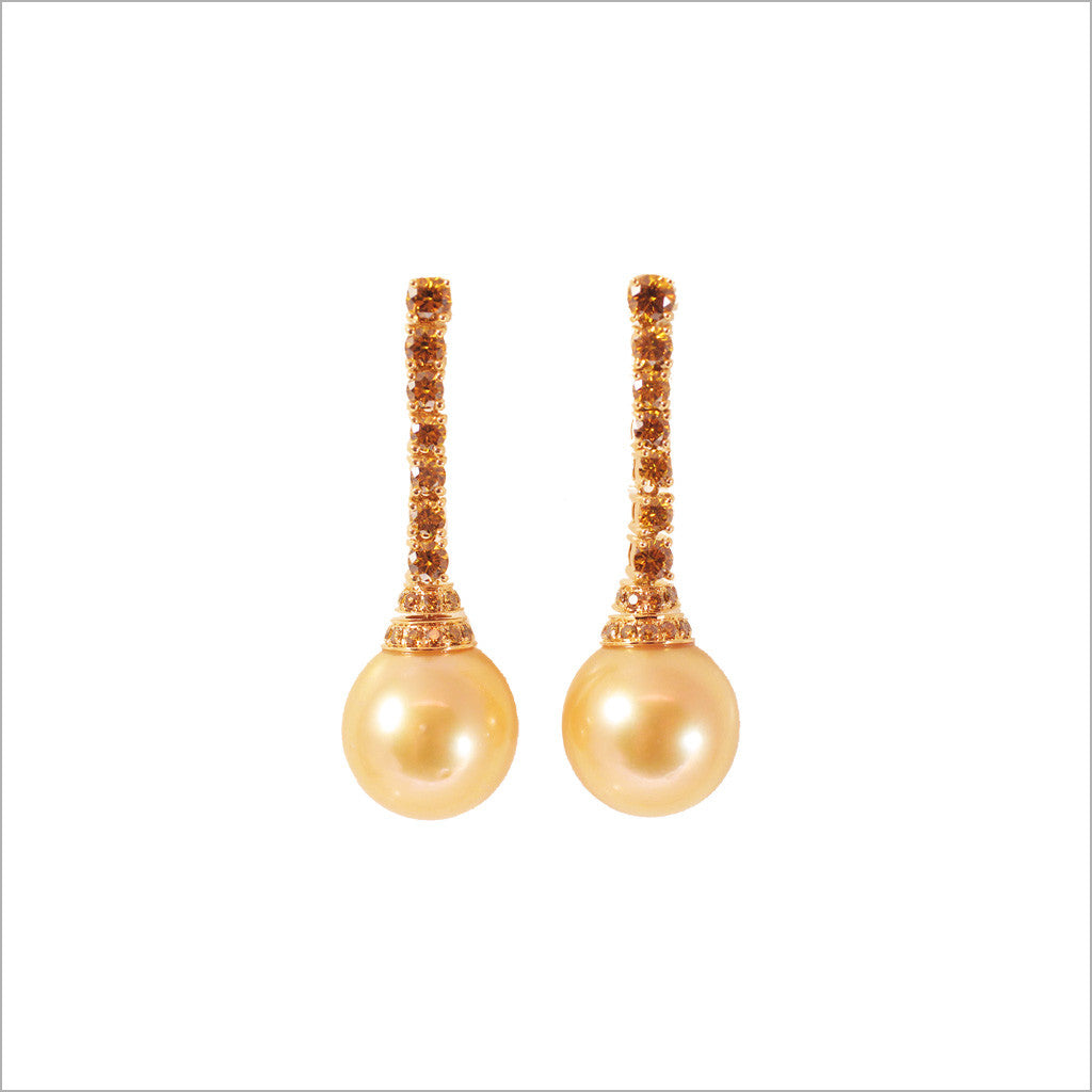 Couture 18K Gold & Golden Pearl Earrings with Golden Diamonds