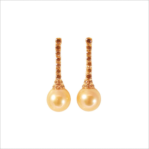 Couture 18K Gold & Golden Pearl Earrings with Golden Diamonds
