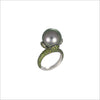 Couture 18K White Gold & Tahetian Pearl Ring with Green Diamonds