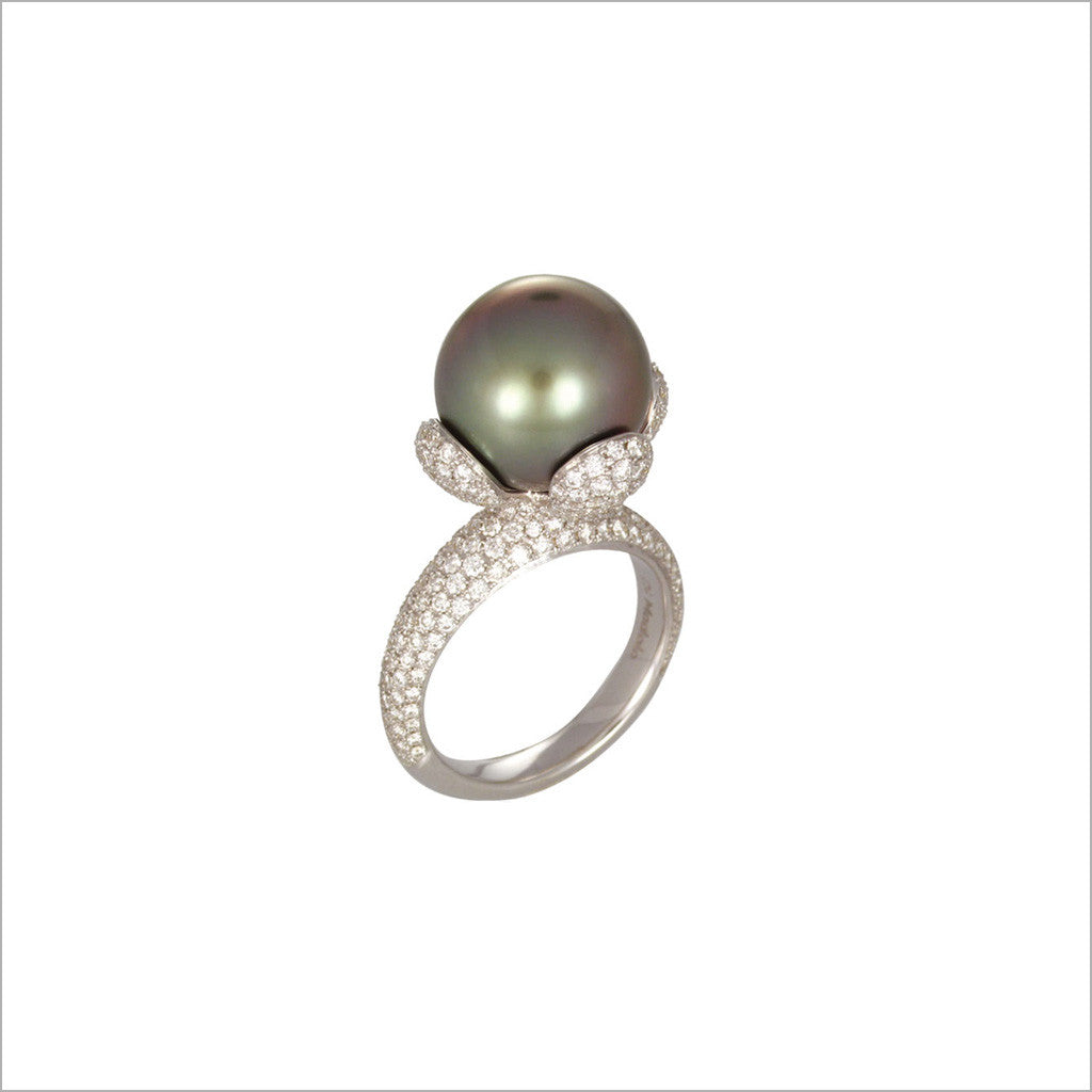 Couture 18K White Gold & Tahitian Pearl Ring with Diamonds