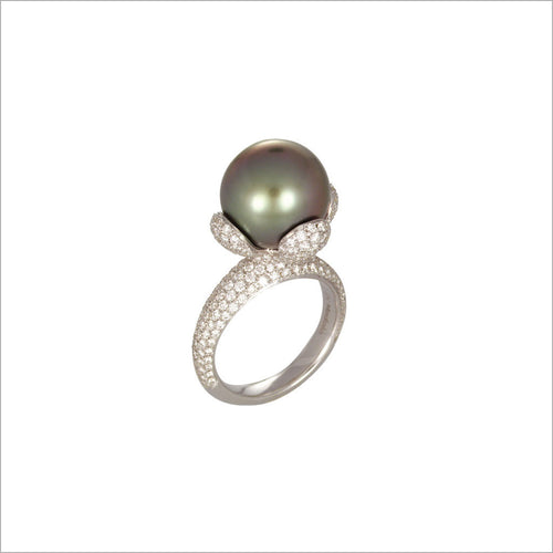 Couture 18K White Gold & Tahitian Pearl Ring with Diamonds