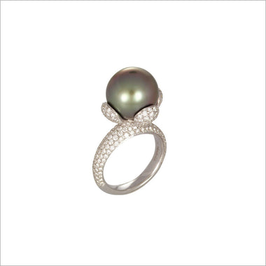 Couture 18K White Gold & Tahitian Pearl Ring with Diamonds